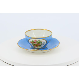 Volkstedt Bleu Céleste Porcelain Cup & Saucer, c. 1910-1920