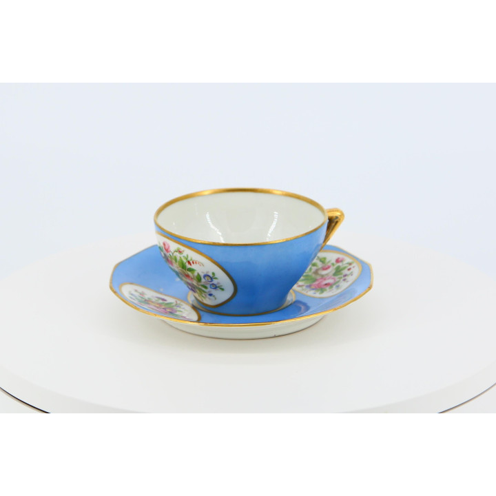 Volkstedt Bleu Céleste Porcelain Cup & Saucer, c. 1910-1920