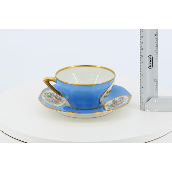 Xícara e Pires Volkstedt Bleu Céleste, Porcelana Fina 1910-1920