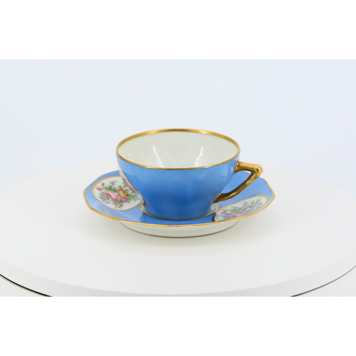 Volkstedt Bleu Céleste Porseleinen Kop en Schotel, ca. 1910-1920