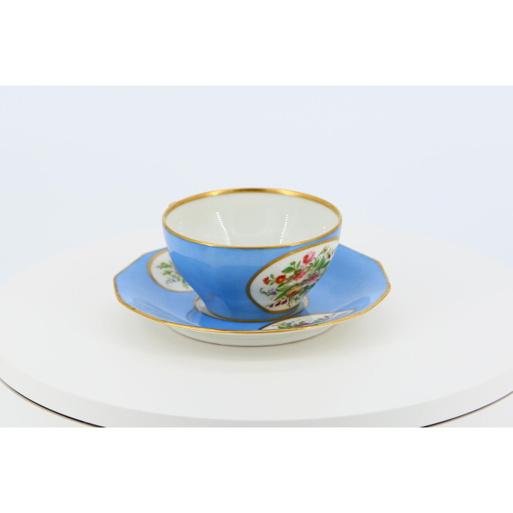 Xícara e Pires Volkstedt Bleu Céleste, Porcelana Fina 1910-1920