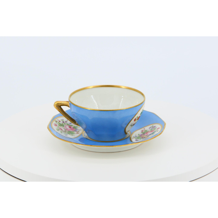 Tasse et Soucoupe Volkstedt Bleu Céleste, Porcelaine 1910-1920