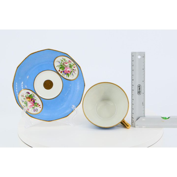 Tasse et Soucoupe Volkstedt Bleu Céleste, Porcelaine 1910-1920