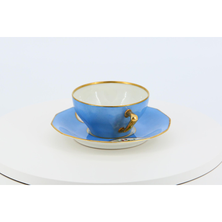 Volkstedt Bleu Céleste Porseleinen Kop en Schotel, ca. 1910-1920