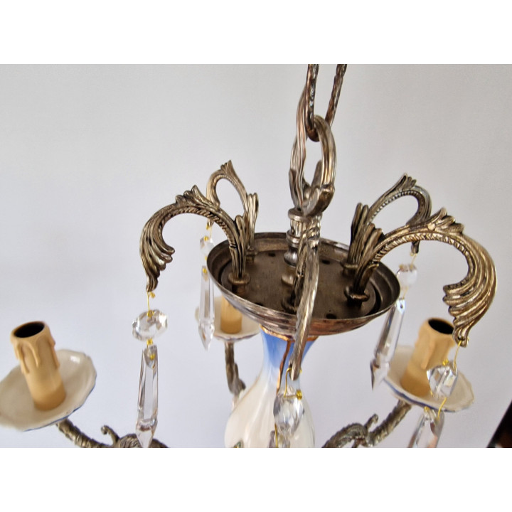 Lustre espagnol en porcelaine et bronze, années 1970