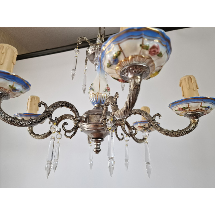 Lustre espanhol de porcelana e bronze anos 70