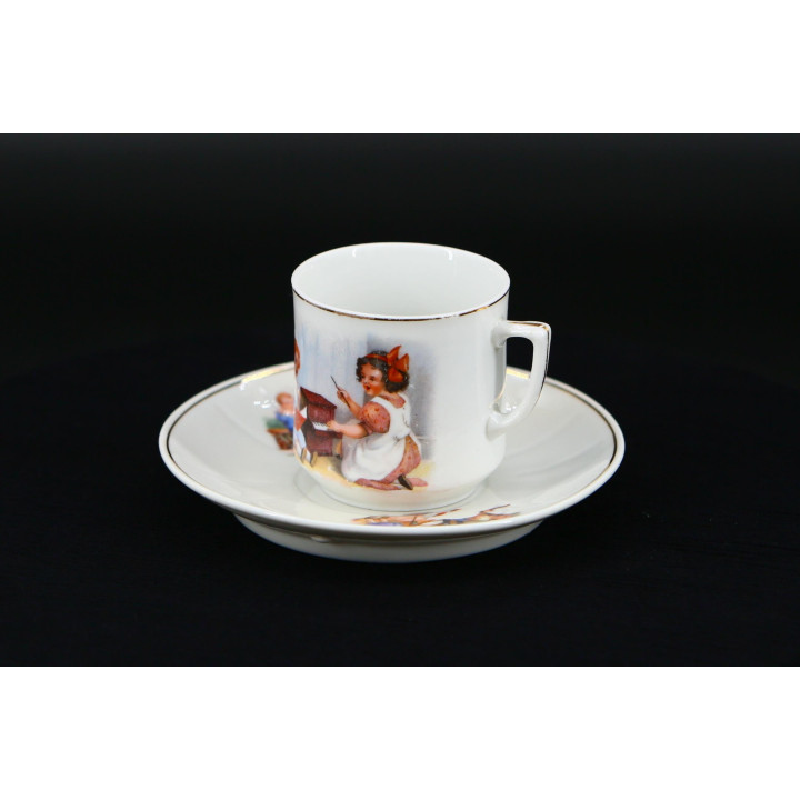 Conjunto de Chávena e Pires em Porcelana Anos 20