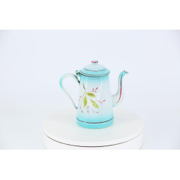 Vintage 1950s Enamel Coffee Pot - Turquoise Floral Decor