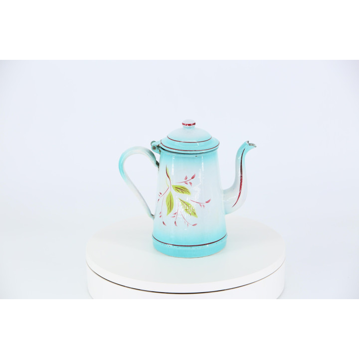 Vintage Emaille Koffiepot Jaren 50 - Turquoise Bloemen