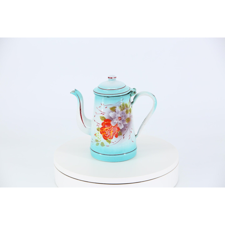 Cafetière Vintage en Métal Émaillé Années 50 - Turquoise
