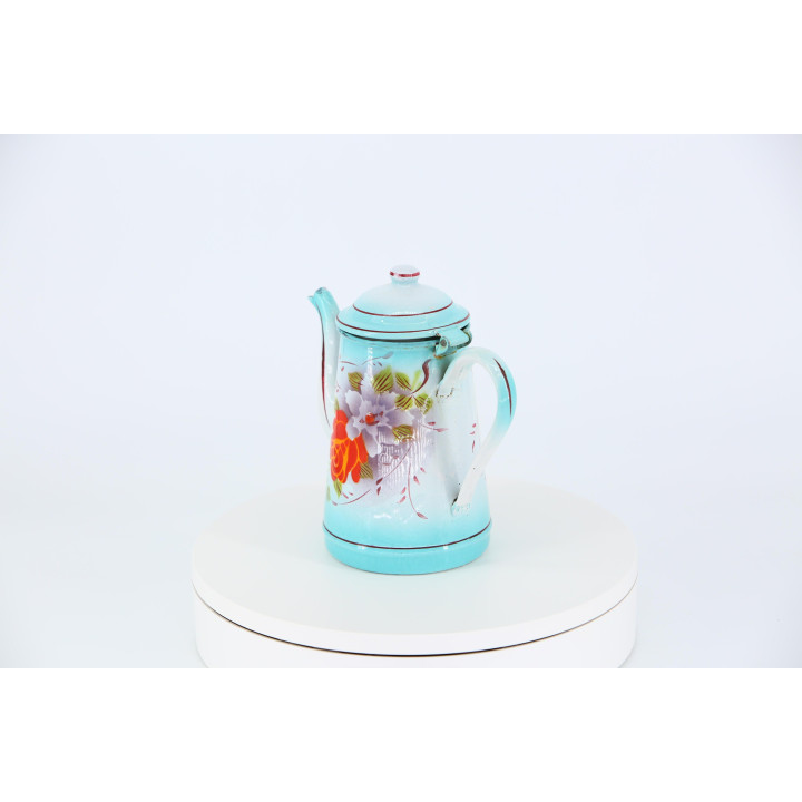 Cafetière Vintage en Métal Émaillé Années 50 - Turquoise