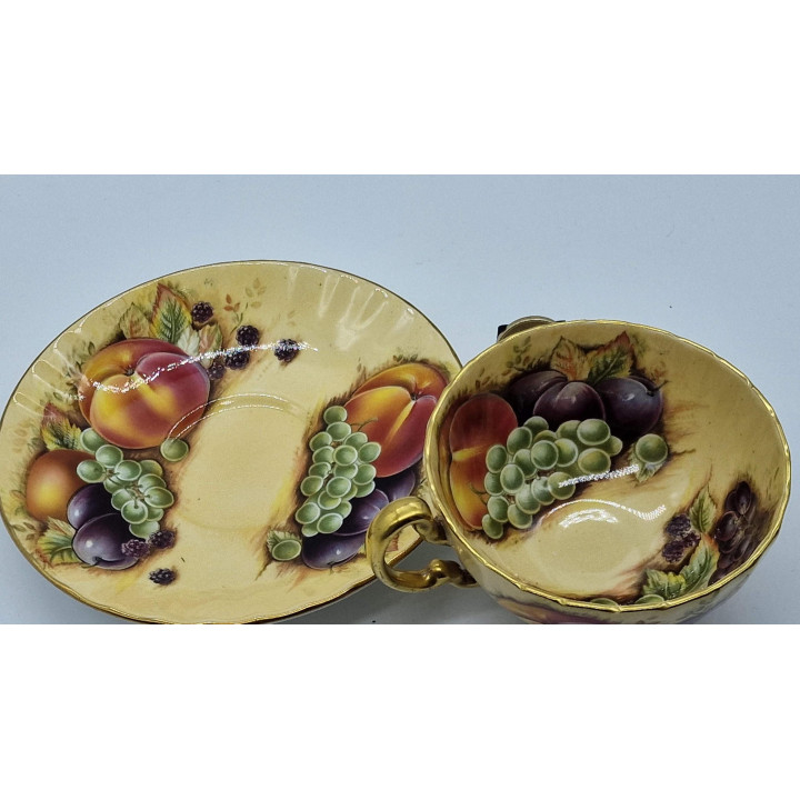 Vintage Aynsley Tea Cup & Saucer - Fruit Pattern & 22k Gold
