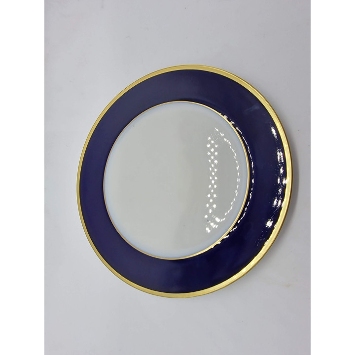 Vajilla de Porcelana Azul Cobalto y Oro Langenthal Suisse 1978, Juego de Platos y Tazón de Consomé, Vajilla Suiza Vintage