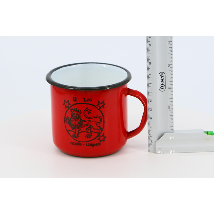 Vintage Emaille-Tasse Sternzeichen Löwe 1970er