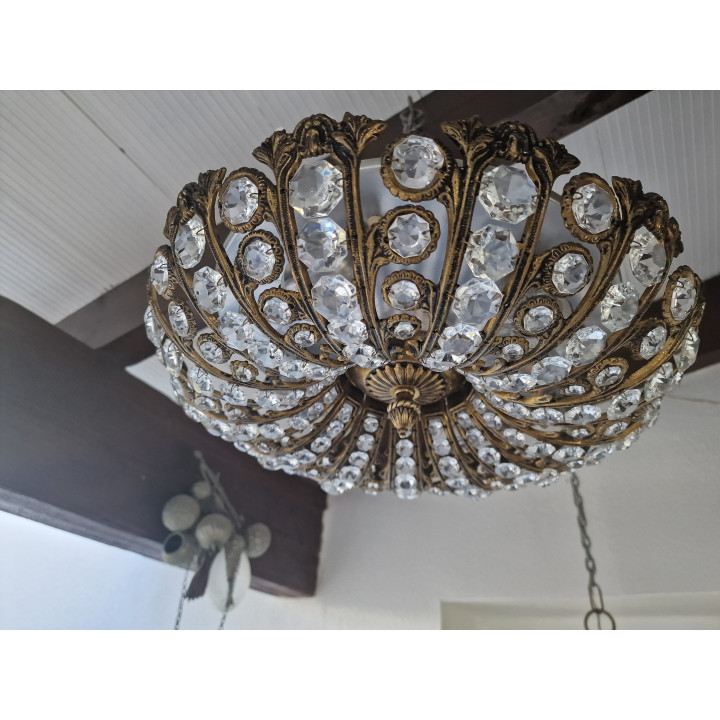 Lampada da Soffitto Vintage Peris Andreu, Cristallo e Ottone