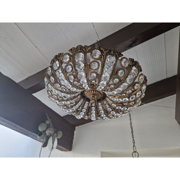 Plafonnier Vintage Peris Andreu en Cristal et Laiton, 1960