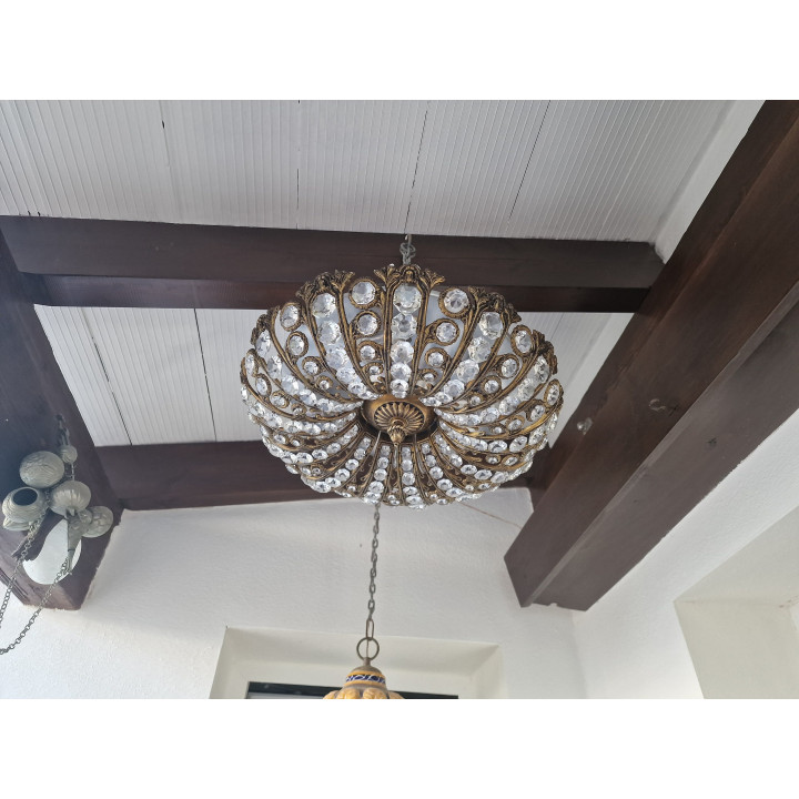 Lustre Vintage Peris Andreu, Cristal e Latão, Anos 60