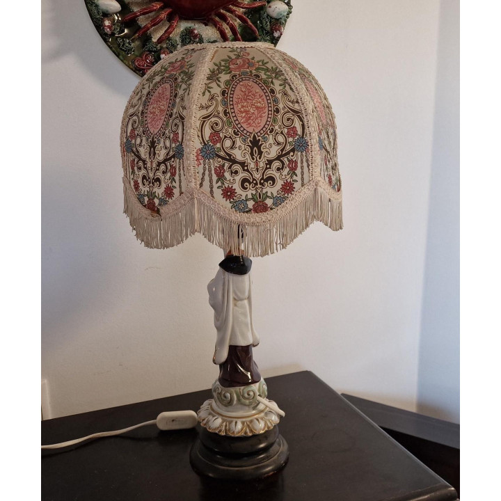 Vintage 60s Porcelain Lamp - Oriental Sage & Floral Shade
