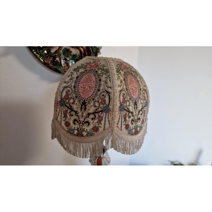 Vintage 60s Porcelain Lamp - Oriental Sage & Floral Shade