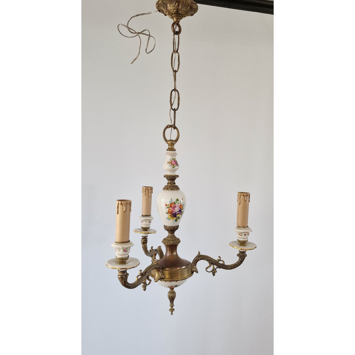 Lámpara de techo vintage de porcelana y bronce
