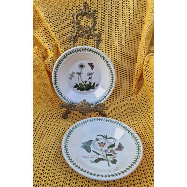 2er Set Portmeirion Botanic Garden Suppenteller, Bellis & Cistus Pastateller, Englisches Vintage Geschirr 1970er Susan Williams…