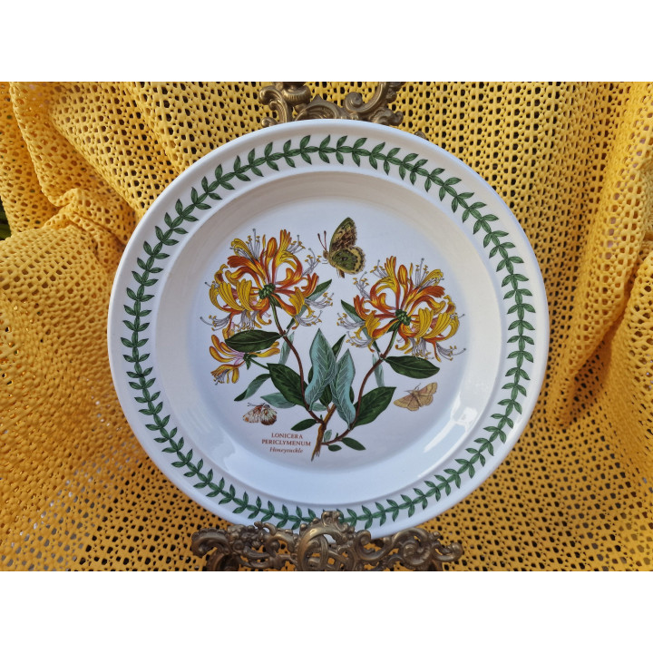 Prato Raso Portmeirion Botanic Garden, Cerâmica Inglesa Vintage 26.5cm, Susan Williams-Ellis Peónia Flor da Paixão, Anos 70