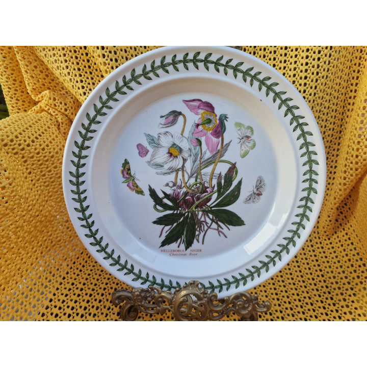 Prato Raso Portmeirion Botanic Garden, Cerâmica Inglesa Vintage 26.5cm, Susan Williams-Ellis Peónia Flor da Paixão, Anos 70