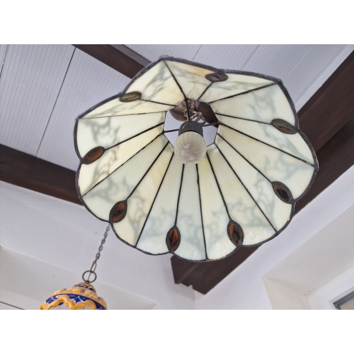 Vintage Tiffany Plafondlamp Jaren 70 - Crème & Barnsteen