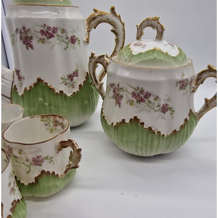 Antique French Limoges Porcelain Coffee Set - Late 19th Century