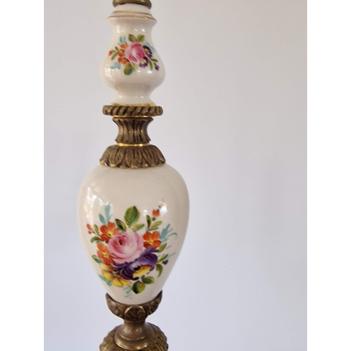 Żyrandol vintage z porcelany i brązu | 3 żarówki