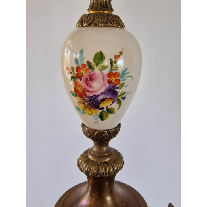 Candeeiro de teto vintage em porcelana e bronze