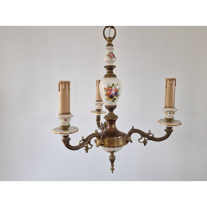 Candeeiro de teto vintage em porcelana e bronze