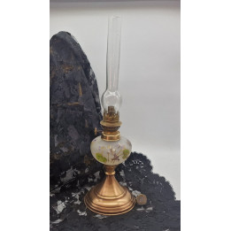 Antique Kerosene Table Lamp - Floral Glass - Circa 1900