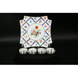 Conjunto de Porcelana Vintage: Plato y 4 Mini Tazas