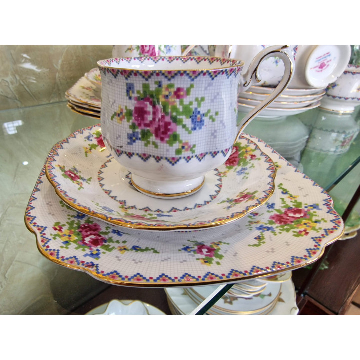 Royal Albert Petit Point Tea Trio - Vintage 1960s Bone China