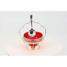 Art Deco Suikerpot Jaren 30 - Rood Glas & Metaal