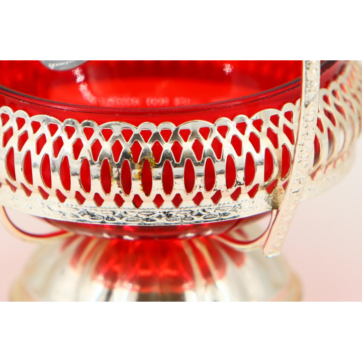 Açucareiro Art Déco Anos 30 - Vidrio Vermelho e Metal