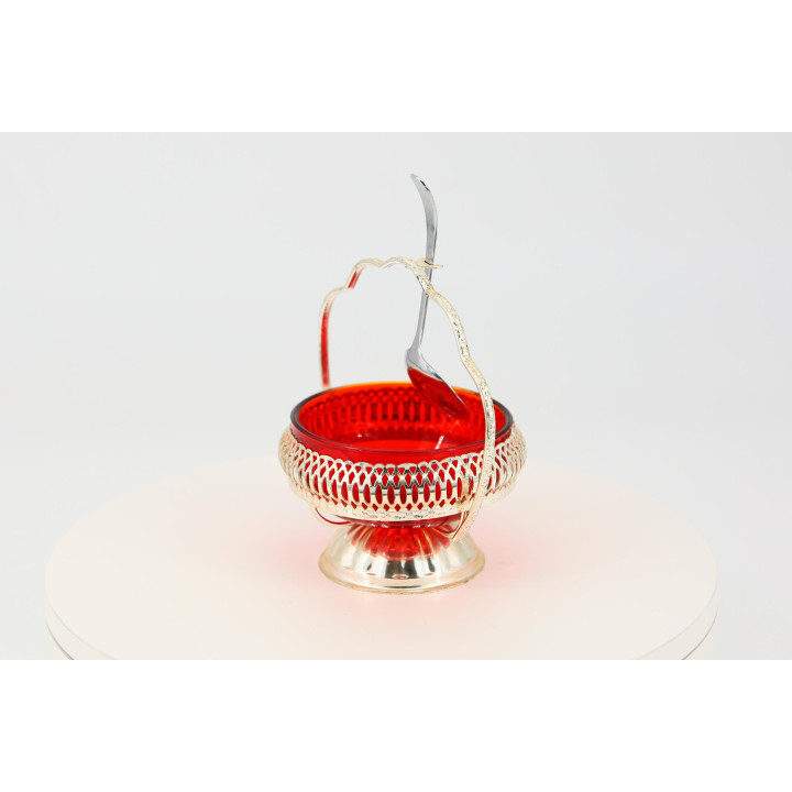1930s Art Deco Sugar Bowl - Ruby Red Glass & Metal