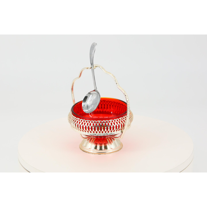 Art Deco Suikerpot Jaren 30 - Rood Glas & Metaal