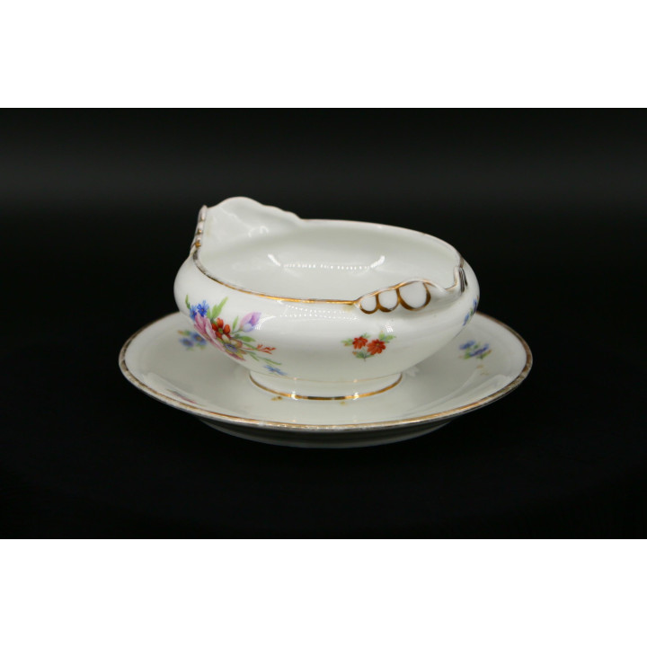 Vintage P.L. France Porseleinen Sauskom, Bloemen & Goud