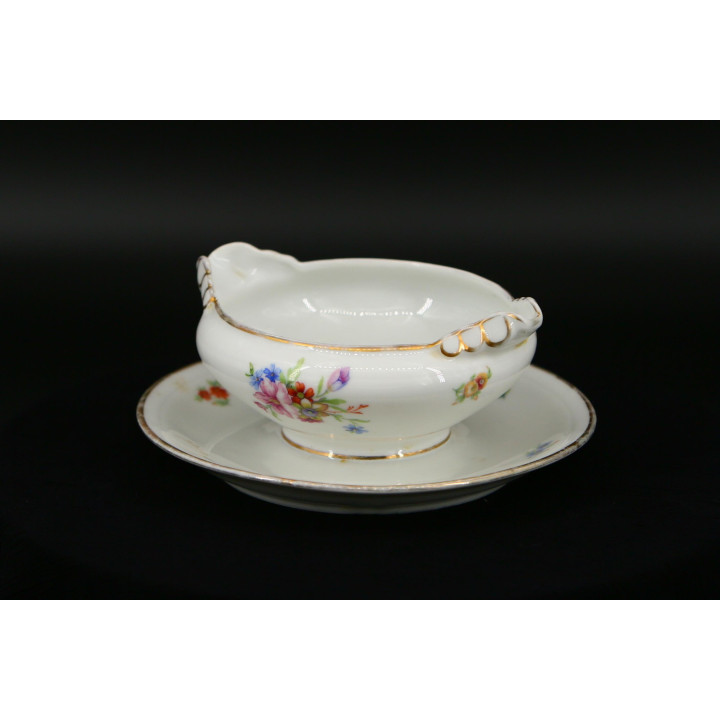 Vintage P.L. France Porseleinen Sauskom, Bloemen & Goud