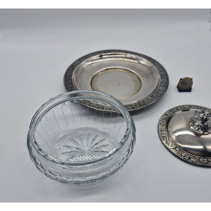 Conjunto de Geleia Vintage em Cristal e Alpaca - Anos 60