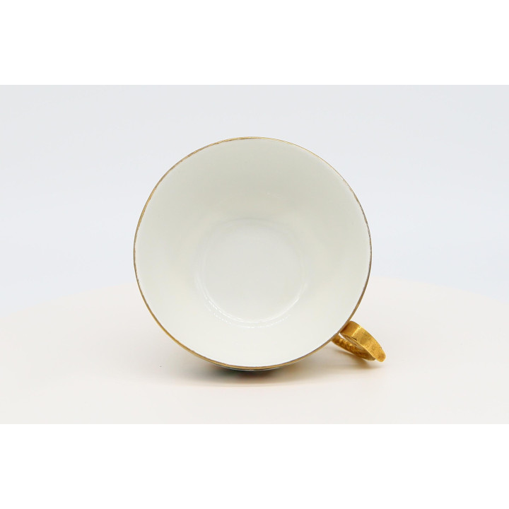 Antique Belle Époque Porcelain Teacup & Saucer, Metal Mount