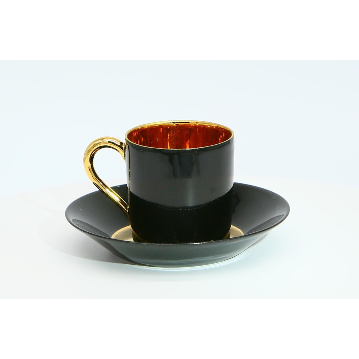 Xícara e Pires Limoges Art Déco - Preto e Ouro