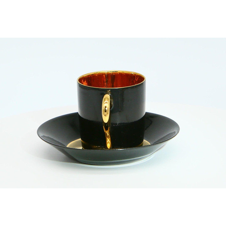 Xícara e Pires Limoges Art Déco - Preto e Ouro