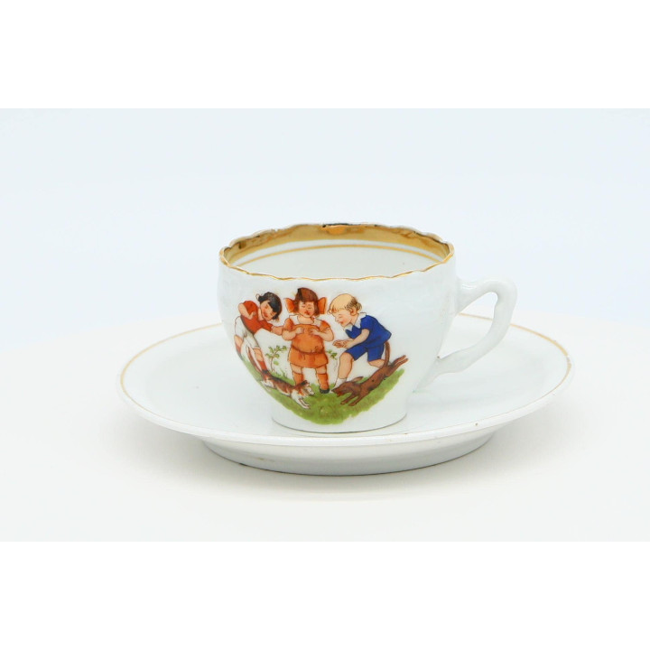 Antique German Porcelain Cup & Saucer Kindergeschirr 1900