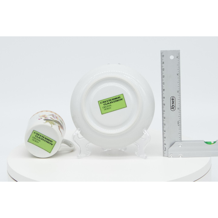 Chinese Garden Porcelain Coffee Cup and Saucer Set