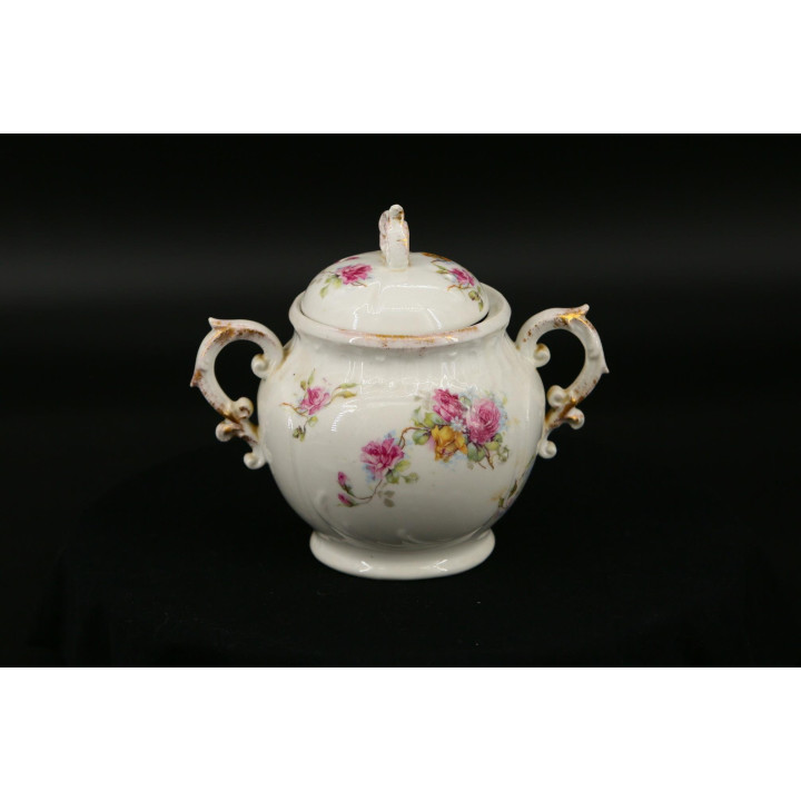 Sucrier en Porcelaine Fine avec Roses et Or, Années 1930
