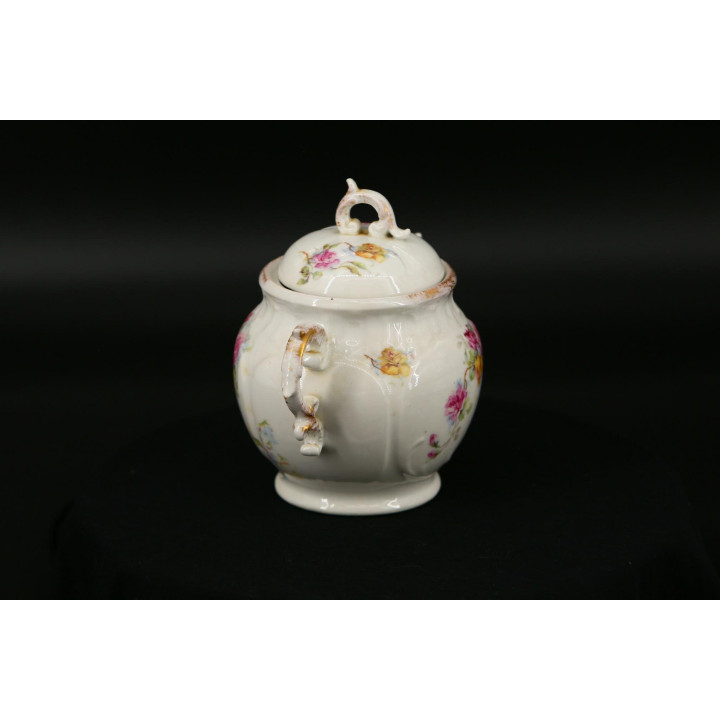 Vintage 1930s Fine Porcelain Sugar Bowl with Pink Roses