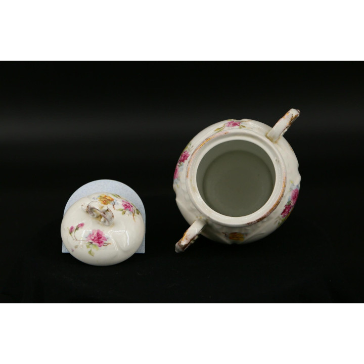 Sucrier en Porcelaine Fine avec Roses et Or, Années 1930